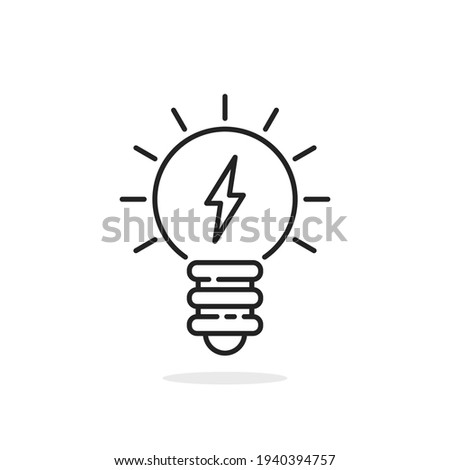 light bulb icon with thin line lightning bolt. concept of think outside the box or interesting info or lightbulb with rays. stroke flat trend lineart logotype graphic linear design isolated on white