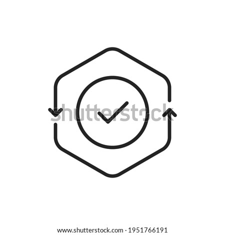 cash flow thin line icon with checkmark. concept of accessible validation and quality control and verification. simple stroke trend modern renew or file load logotype graphic linear continuous design