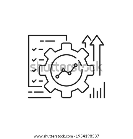 automation or implement icon with thin line gear. concept of assessment efficacy control and automate productive symbol. outline trend ai asset or kpi logotype graphic stroke design isolated on white ストックフォト © 