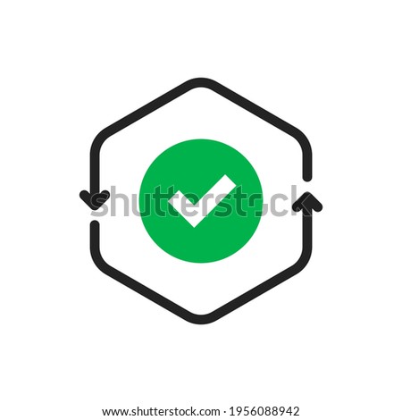 green checkmark like cash flow or implement icon. flat simple trend modern renew or file load logotype graphic continuous design. concept of accessible validation and quality control and verification