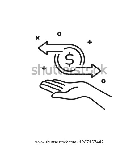 cashflow or money transfer with thin line hand. flat lineart trend modern linear logotype graphic stroke art design element isolated on white background. concept of fast tax deduction or send cost