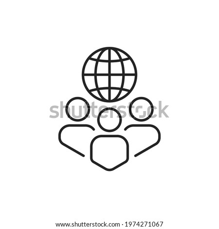thin line global governance icon like people with globe. lineart trend modern logotype graphic stroke art design element isolated on white background. concept of international meeting or trading