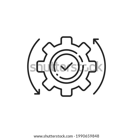 easy operation process like thin line gear icon. lineart trend modern linear plan logotype graphic stroke art design element isolated on white. concept of project finish badge and strategy symbol