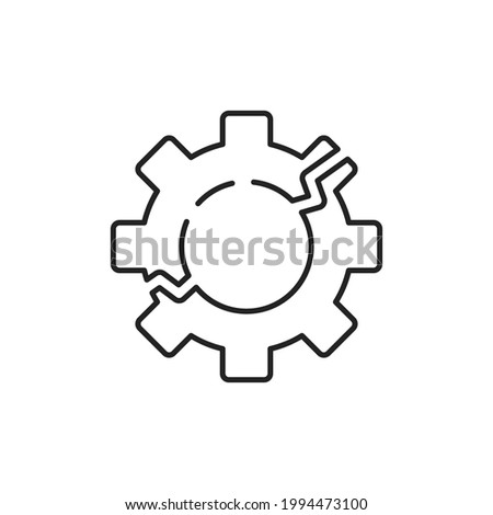 black thin line broken gear like disruption icon. flat stroke style trend modern logotype graphic art design web element isolated on white. concept of breaking detail or poor work of the mechanism