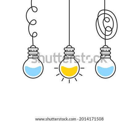 set of hanging bulbs like easy thinking process. linear flat style trend modern minimal logo web element graphic design isolated on white background. complex big problem solving or strategy path