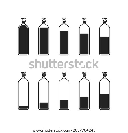 set of gas cylinder with different levels. concept of industry gasoline distribution and hydrogen. flat linear style trend modern oxygen logotype graphic stroke art design isolated on white background