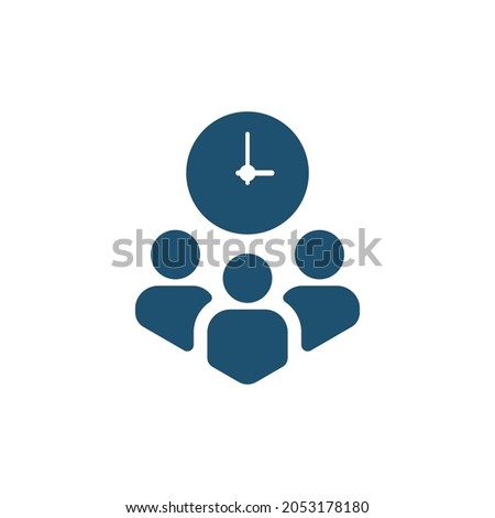 group of people and clock like meeting deadline icon. concept of meeting without delay for staff and project. flat trend modern simple date or plan logotype graphic minimal design isolated on white