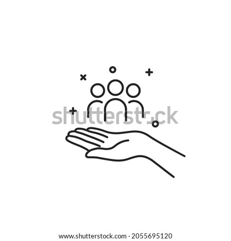 customer retention thin line icon with hand. linear trend modern logotype graphic stroke art design isolated on white. concept of individual approach and strategy to client or easy support or help 商業照片 © 