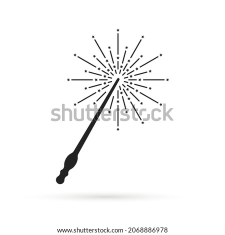 black magic wand icon with star and shadow. concept of magical thing for magician or christmas sparkle. simple style trend modern incantation logotype graphic web design isolated on white background