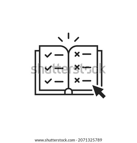 open thin line book like rules icon. concept of easy instruction or education training. linear flat modern simple doc logotype graphic stroke art design web check and cross element isolated on white