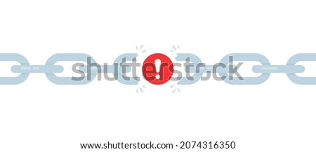 cartoon broken chain with red exclamation point. flat style modern disruption logo element graphic design isolated on white background. concept of online system error or unleash or easy disconnect 商業照片 © 