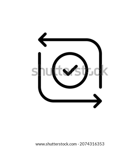 easy cash flow icon with thin line arrow and tick. simple trend modern switch or spin logotype graphic design web element isolated on white background. concept of return fund or cash back or refresh