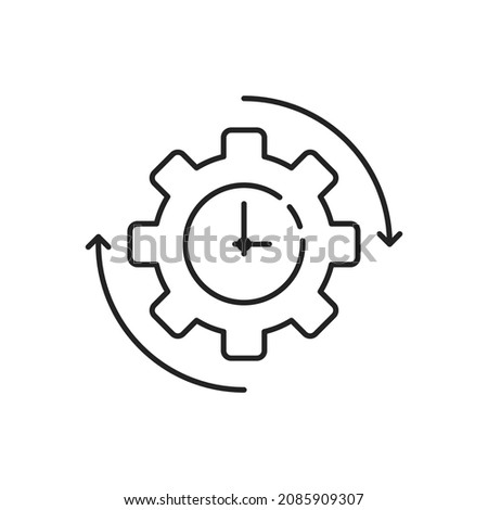 black thin line gear like time management icon. concept of work flow pictogram. flat linear trend modern technical logotype graphic stroke art design infographic element isolated on white background