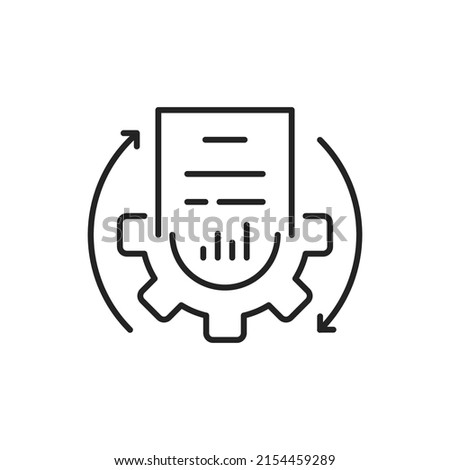 black thin line tech document flow icon. simple linear trend modern business or cogwheel logotype graphic stroke design web element. concept of industry tech paper or compliance paperwork or update