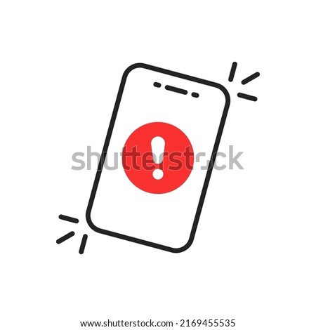 exclamation mark on thin line phone like alert. flat stroke art trend modern access logo graphic web linear design element. concept of smart cellphone symbol like get announcement information