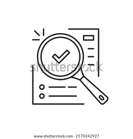 audit review icon for financial compliance research. stroke art trend modern paperwork logotype graphic web lineart design element isolated on white. concept of fraud search or accounting plan symbol