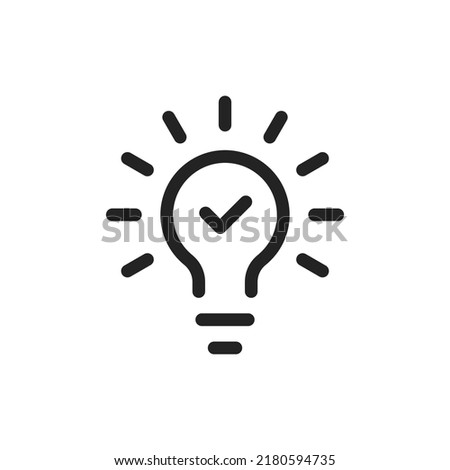 black bulb with checkmark like quick tip icon. flat stroke linear simple trend modern efficiency logotype design element isolated on white. concept of visionary info pictogram or conclusion symbol