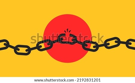 broken or unleashed black chain like freedom icon. concept of lost control sign or system vulnerability or security risk. flat simple trend modern big damage logo design web element isolated on yellow