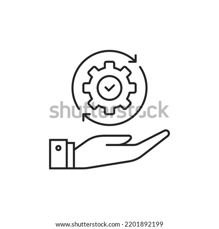 hand holding gear like optimize system icon. linear trend modern simple digital perform logotype graphic stroke design web element isolated on white. concept of workflow symbol or efficient pictogram
