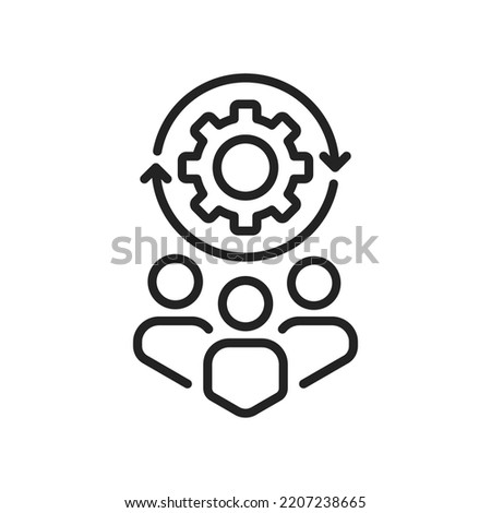 tech staff icon like technical committee or leadership. concept of easy or hard crm optimize. outline group or crowd of people and manager logotype graphic stroke design illustration isolated on white