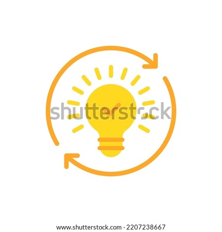 solution or insight icon with yellow lightbulb. concept of aha moment or think outside the box symbol. flat cartoon simple renewable energy or quizz logotype design web element isolated on white