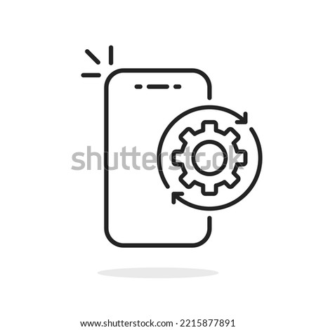 software update with black thin line smartphone. lineart trend modern execution logotype graphic stroke art design web element isolated on white. concept of easy efficiency integration or workflow