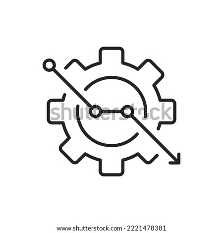 thin line gear with graph like crisis management. concept of key performance indicator or bad strategy. linear simple trend modern outline stats logotype graphic design web element isolated on white