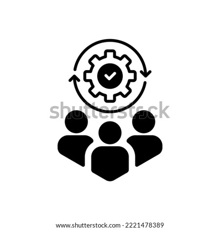 technical committee or tech support simple icon. outline group or crowd of people and manager logotype graphic stroke design isolated on white. concept of easy or hard crm optimize and enterprise