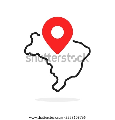 minimal brazil map icon with red geotag badge. lineart style trend modern logotype graphic stroke art design web element isolated on white background