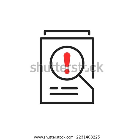 crisis audit or assessment icon with thin line paperwork. simple outline alert doc symbol logotype graphic web design isolated on white. concept of important tax statistics or business procedure sign