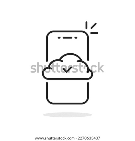 black thin line phone like cloud computing check. linear trend modern logotype graphic stroke art design element isolated on white. concept of data synchronization or connect and mobile app pictogram