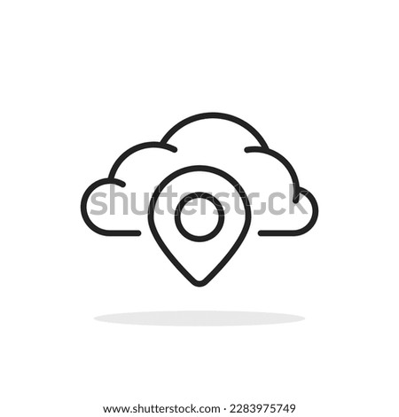 simple black thin line cloud with pin point icon. linear trend modern logotype graphic stroke design web element isolated on white. concept of info or content share badge or global database pictogram