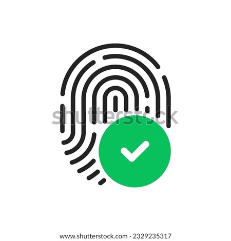 simple fingerprint icon with green check mark. flat trend modern minimal logotype graphic design web element isolated on white. concept of abstract badge for data secure or easy gadget login