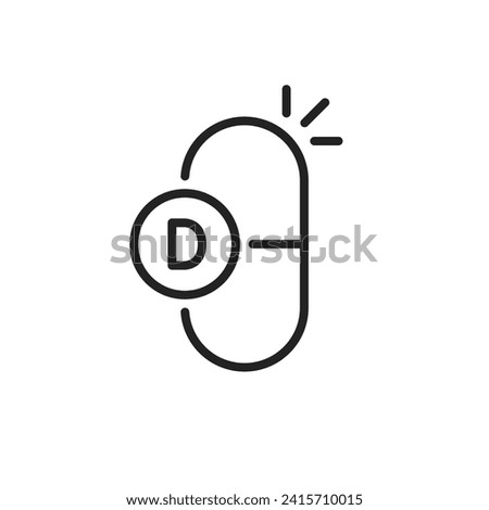 thin line pill icon like vitamin d supplement. trend modern graphic simple lineart logotype design web element isolated on white. concept of easy useful addition to children and adult nutrition