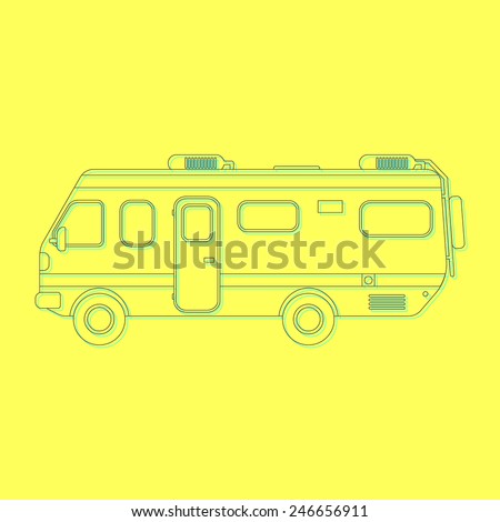 outline travel van isolated on yellow background. concept of outdoor recreation and travel around the world. trendy modern thin line design vector illustration