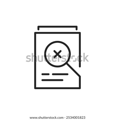 inconsistency of data in doc like thin line icon. simple linear style trend modern failed task logotype graphic design isolated on white. concept of error in economic research or search for threats