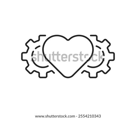 medical innovations icon like heart with gear. linear simple trend modern abstract love logotype graphic art design element isolated on white. concept of machine health badge or industrial factory