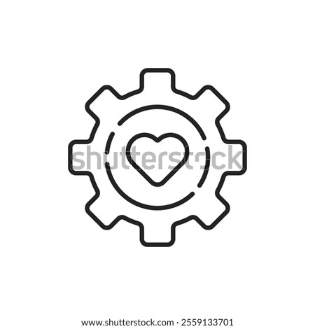 cardiotechnology icon like thin line gear and heart. linear simple trend modern abstract love logotype graphic design element isolated on white. concept of machine health badge or industrial factory