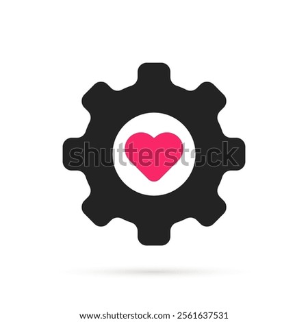 biotechnology icon with pink heart and gear. flat simple style trend modern abstract love logotype graphic art design element isolated on white. concept of machine health badge or industrial factory