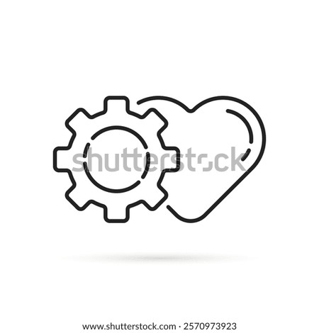 cardiology innovations like with heart and gear icon. linear simple trend modern abstract love logotype graphic design element isolated on white. concept of machine health badge or industrial factory