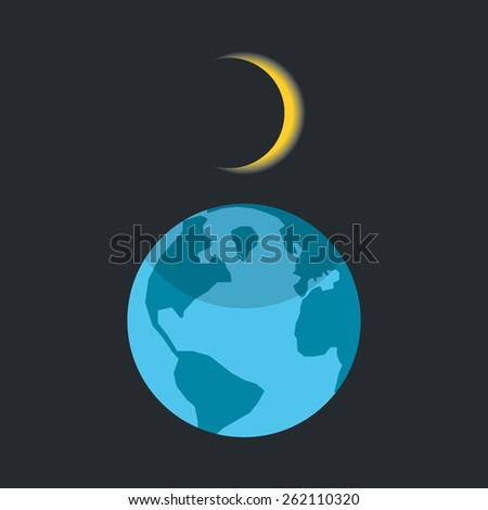 solar eclipse with shadow on planet earth. concept of astrology, astronomical picture, learning, darkening, overlap. isolated on dark background. flat style trendy modern design vector illustration