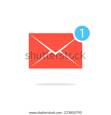 simple red letter icon with one counter notification. concept of spam, service, dispatch, delivery, announcement. isolated on white background. flat style trendy modern design vector illustration