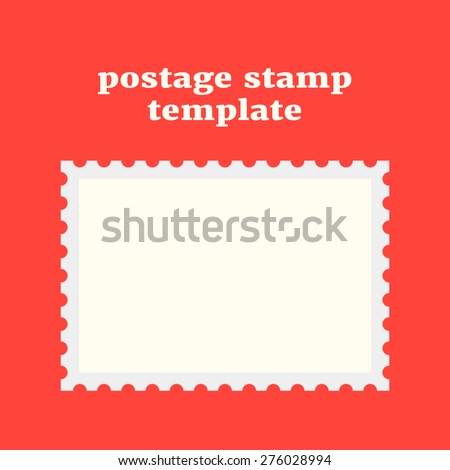 postage stamp template on red background. concept of message, indentation, cardboard, stationery, poststamp, backdrop, post-office. flat style trendy modern design vector illustration
