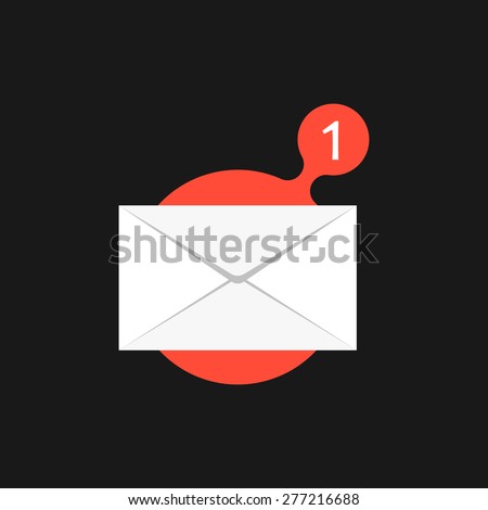 envelope with one message red bubble sign. concept of analysis incoming, text information, parsing email, online penpal or mailpal, spam. flat style trendy modern logo design vector illustration