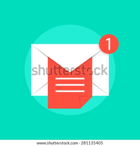 mail notice with white letter and red sheet. concept of support, spam, document, counter incoming, mobile apps. isolated on green background. flat style trend modern logo design vector illustration