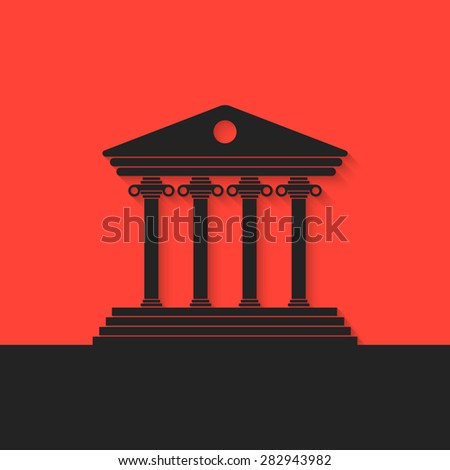 black Greek colonnade on red background. concept of real estate, library, temple, capitol, Parthenon, retro facade, banking establishment. flat style trend modern logo design eps10 vector illustration