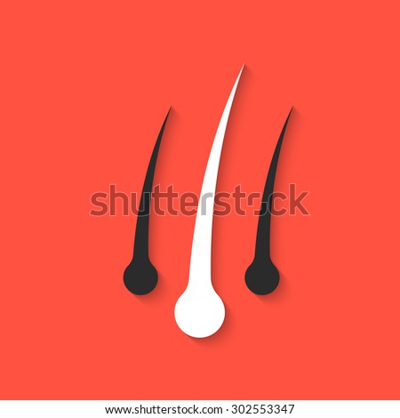 white and black hair on red background. concept of gray hair, graying, aging, dandruff, depilation, transplant, trichology, canities. flat style trend modern logo design vector illustration
