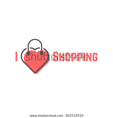 i love shopping with bag like heart. concept of e-commerce, merchandise, offer, promotion, commercial, sell-out. isolated on white background. flat style trend modern brand design vector illustration