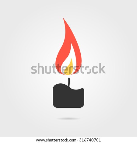 simple candle icon with shadow. concept of flaming candlestick, christianity attributes, shining, meditation. isolated on gray background. flat style trend modern logo design vector illustration