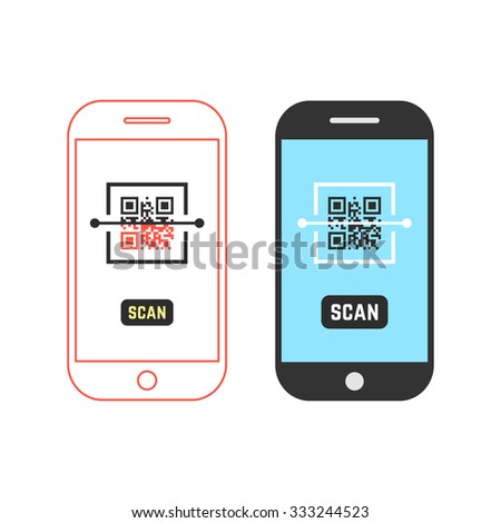 two phones scanning qr code. concept of telephone, coding, e-commerce, equipment, software, mobility, gadget. isolated on white background. flat style trend modern design vector illustration